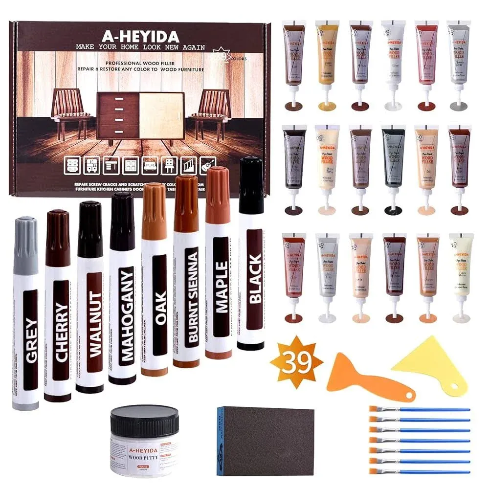 A-HEYIDA Wood Furniture Repair Kit - Set of 39 - Hardwood Floor Repair Kit Wood ...