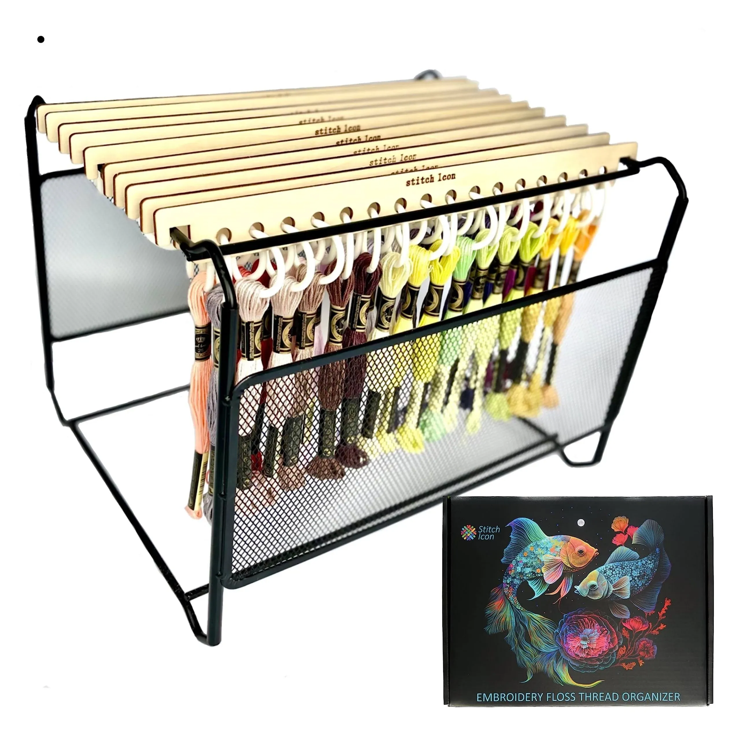 Embroidery Floss Thread Organizer, See-Through Embroidery Thread Organizer, 160 skeins Embroidery Thread Holder, Thread Storage, 10 Hangers designed to carry 160 reclosable rings for DMC floss storage