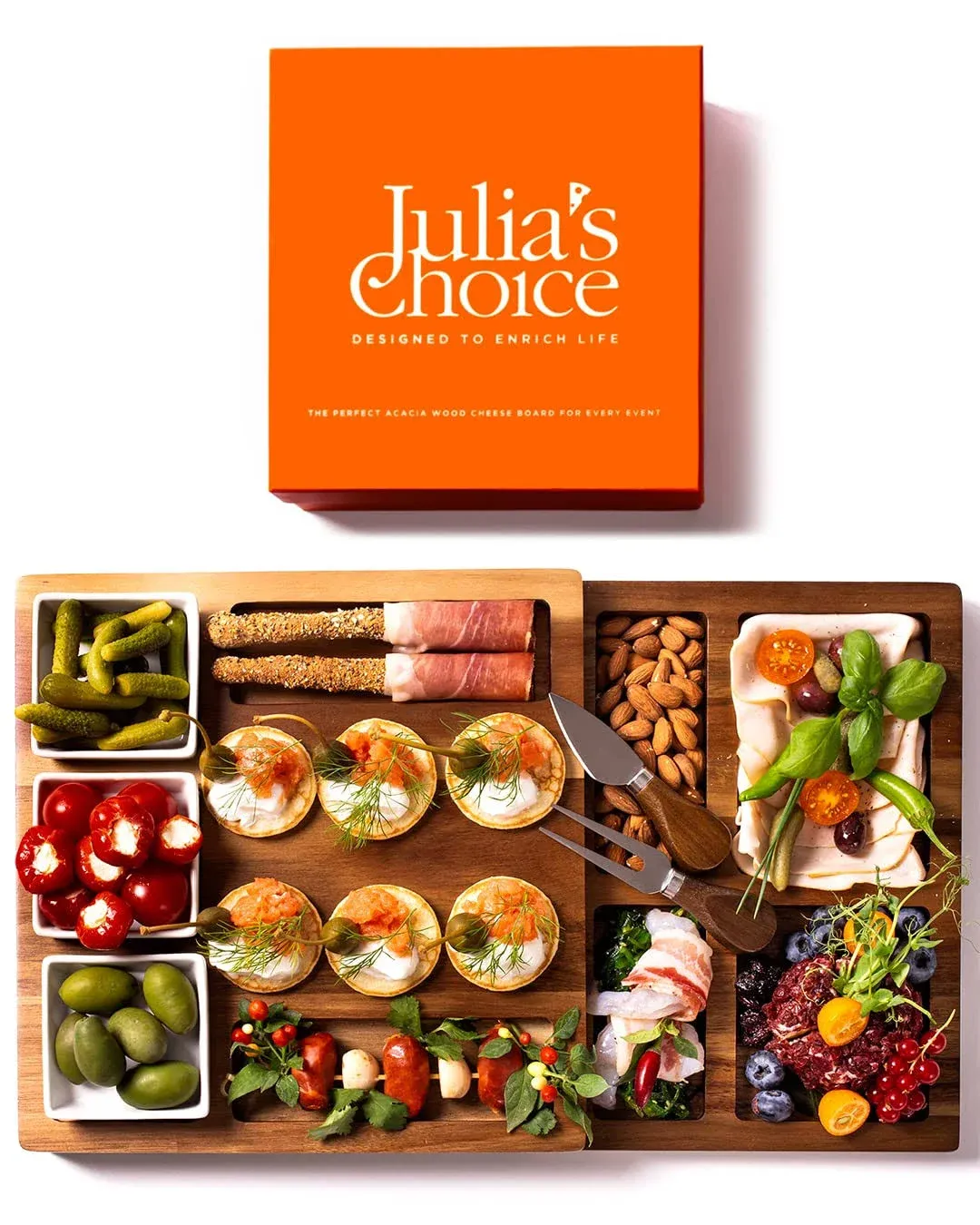 Julia's Choice Charcuterie Board Set - Cheese Board Set - Wood Serving Board ...