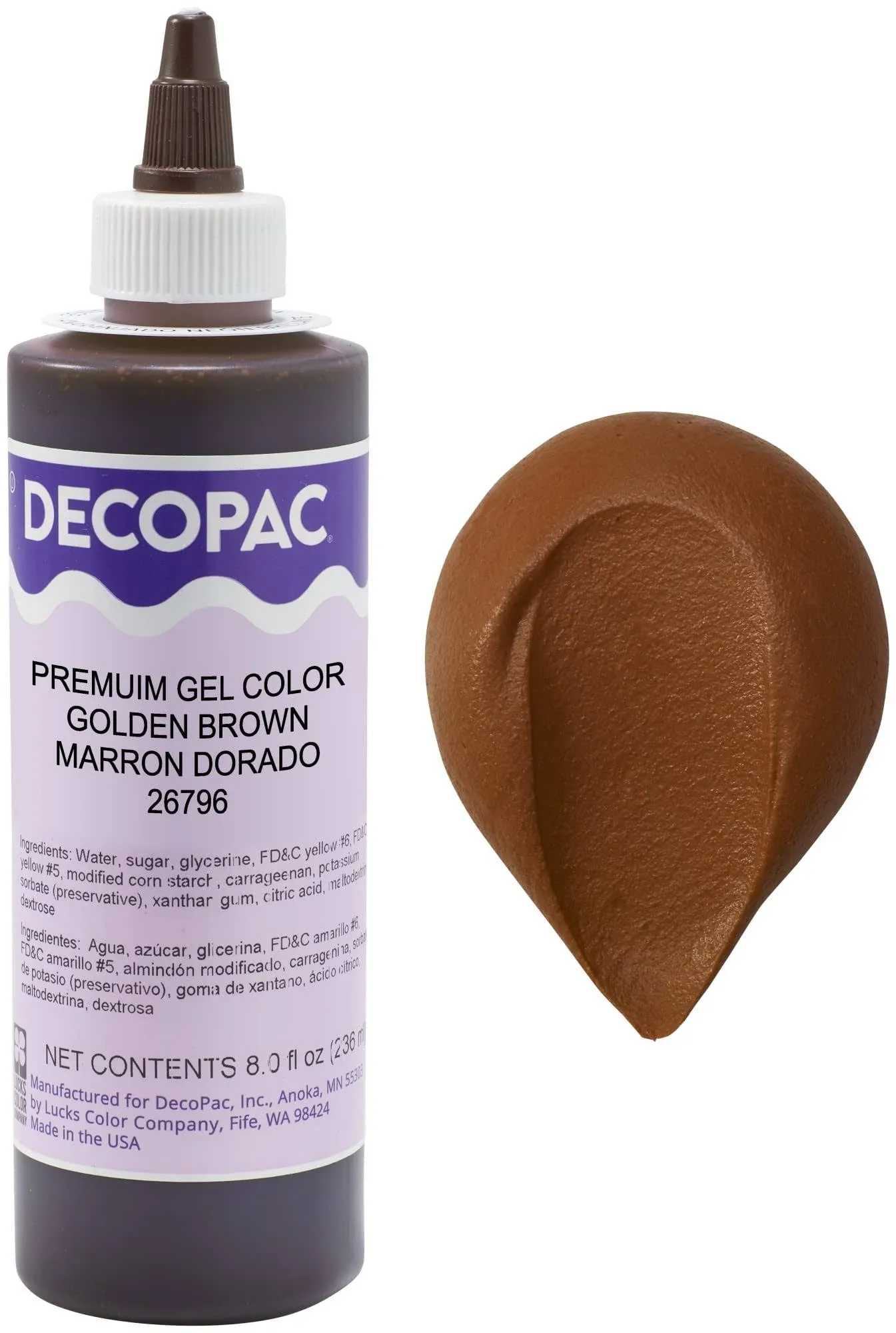 DecoPac Premium Gel Food Coloring | Golden Brown Food Coloring For Baking | 8oz | Color Buttercream, Fondant, Frosting & Piping Gel, Food Safe, Highly Concentrated Gel, 8 oz - Golden Brown