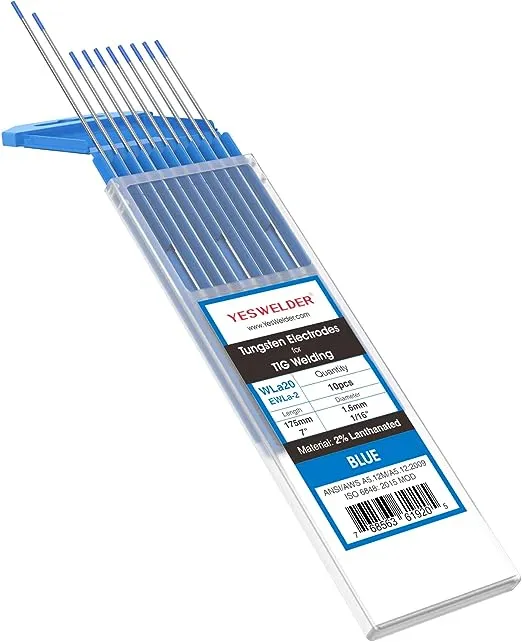 YESWELDER TIG Welding Tungsten Electrode 2% Lanthanated 1/16 inch x 7 inch (Blue, WL20/EWLa-2) 10-pk 1/16 inch Blue