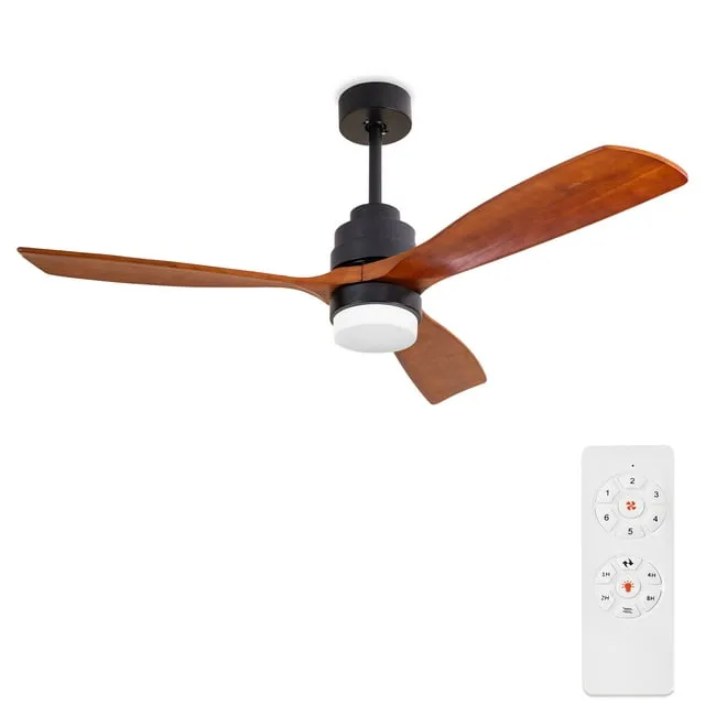 Outdoor Wood Ceiling Fan with Lights and Remote, 52 inch, 3 Solid Wood Blades,Noiseless Reversible DC Motor Low profile Ceiling fans for Living room, Bedroom, kitchen, Patio, F3601, Brown