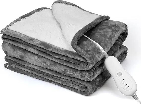 Heated Blanket Electric Throw - 50''x60'' Heating Blanket Throw 4 Hours Auto-Off & 4 Heating Levels Over-Heat Protection, Machine Washable Flannel Sherpa,Electric ETL Certification