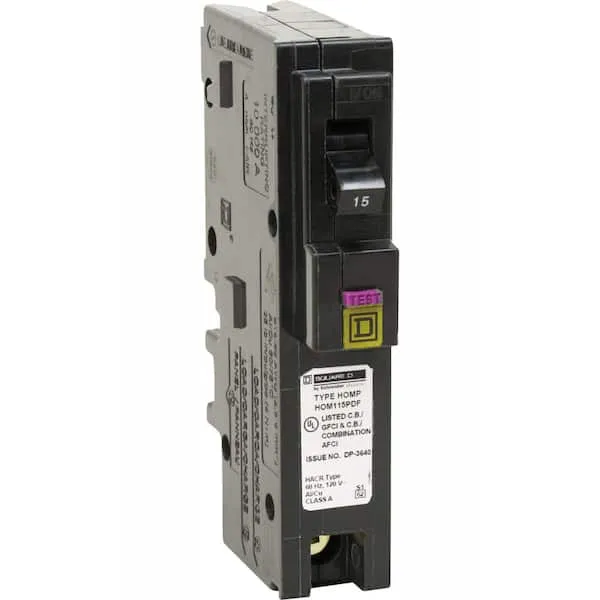 Square D HOM115PDFC Homeline Single-Pole Dual Function Circuit Breaker, 15 Amp