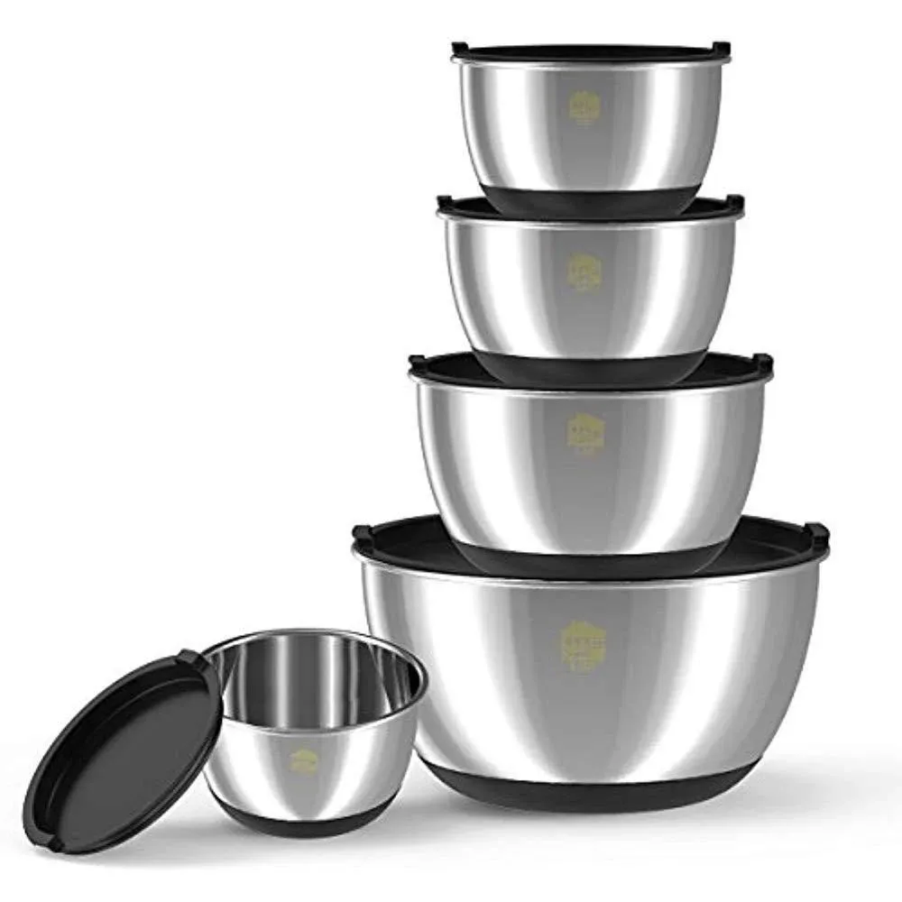 Wildone Mixing Bowls with Airtight Lids, Stainless Steel Nesting Mixing Bowls Set of 5