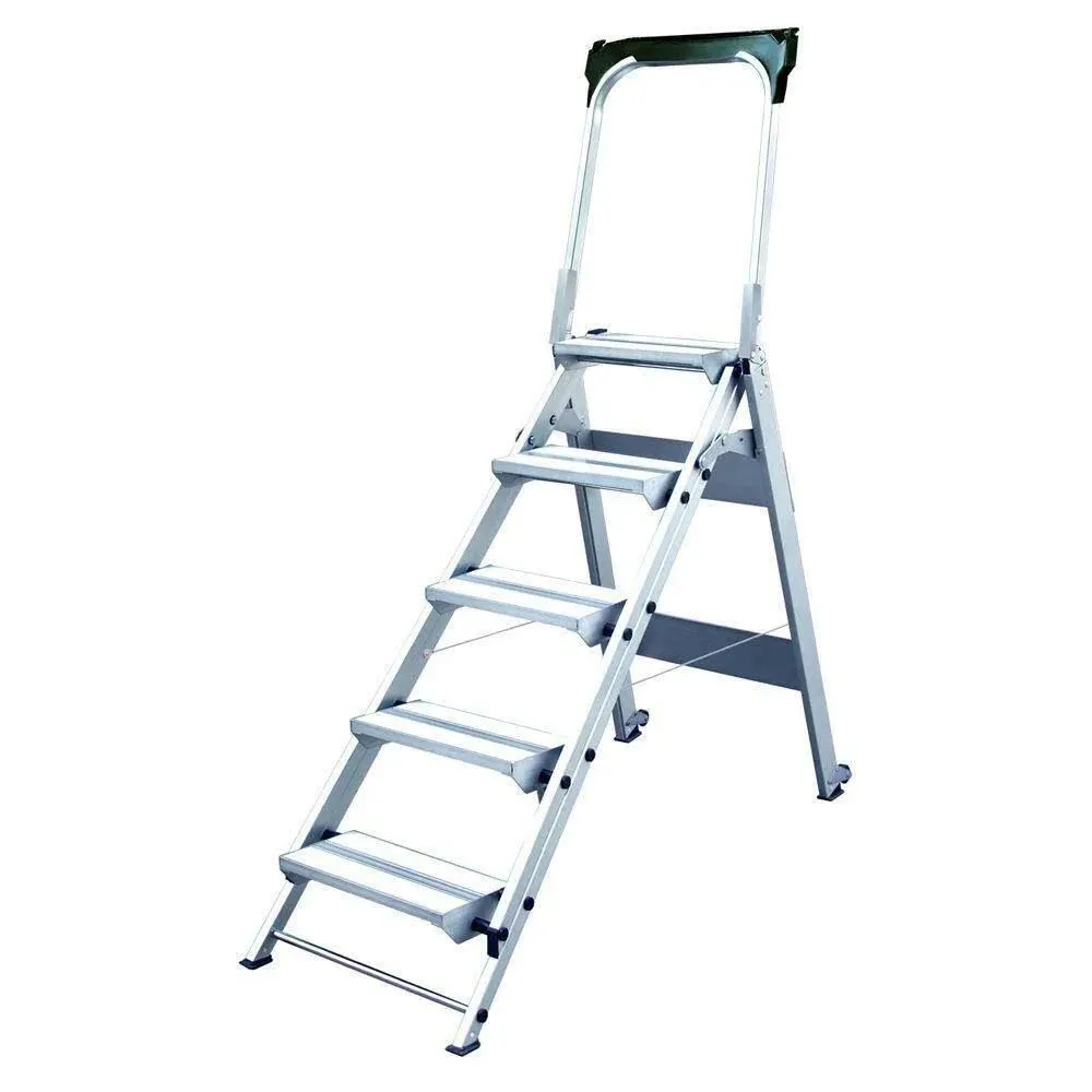 Xtend & Climb WT5 Contractor Series Folding Stool with Handrail, 5-Step, Aluminum