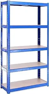 "Garage Shelving Units - 60"" H x 30"" L x 12"" W - Heavy Duty Racking - Shelves for Storage -1 Bay - Blue - 5 Tier - 2000LB Capacity (400LB Per Shelf) - Workshop, Shed, Office - 5 Year Warranty"