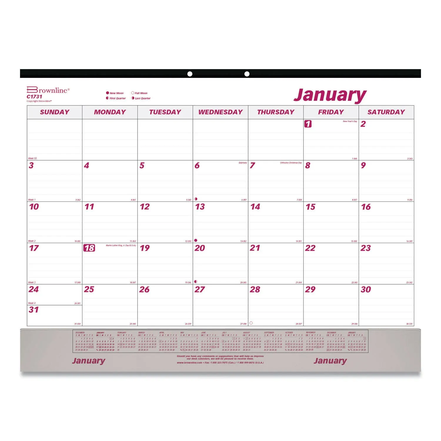 Brownline Monthly Desk Pad Calendar, 22 x 17, White/Burgundy Sheets, Black ...