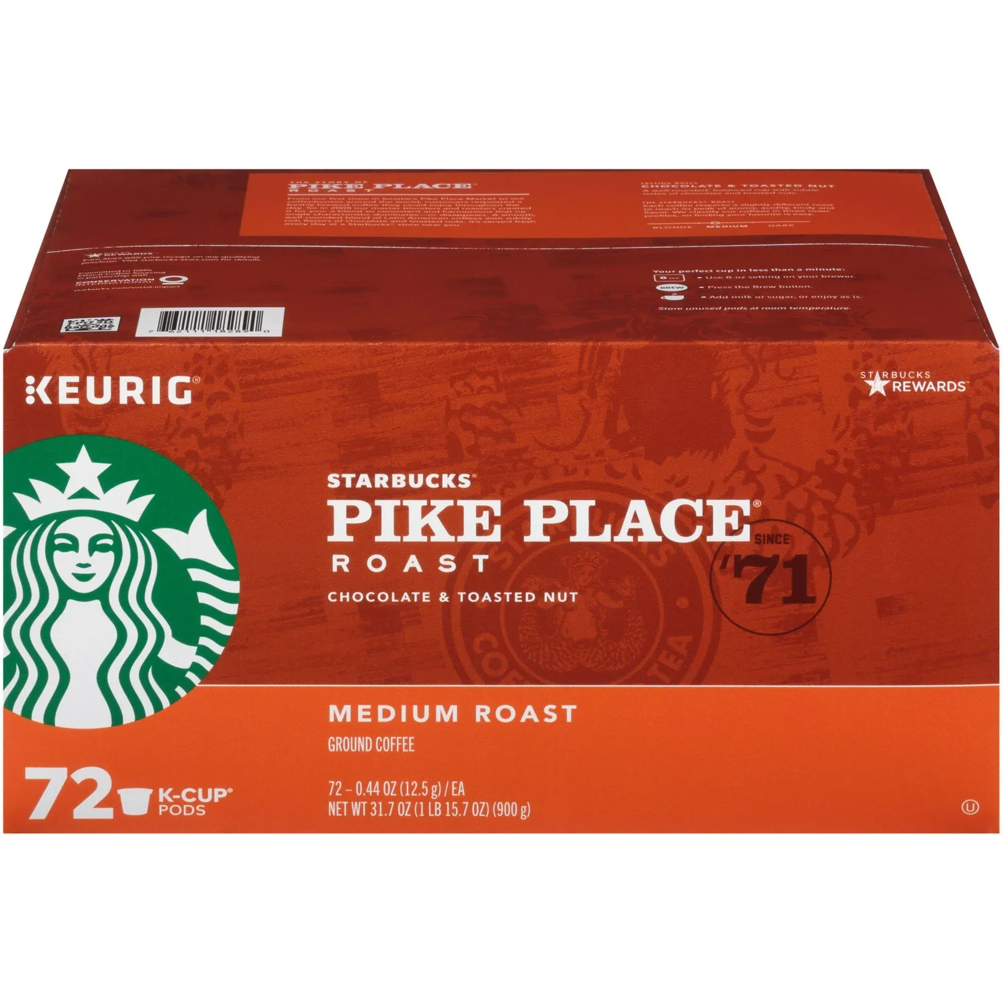 Starbucks Pike Place Coffee K-Cups, 72/Carton