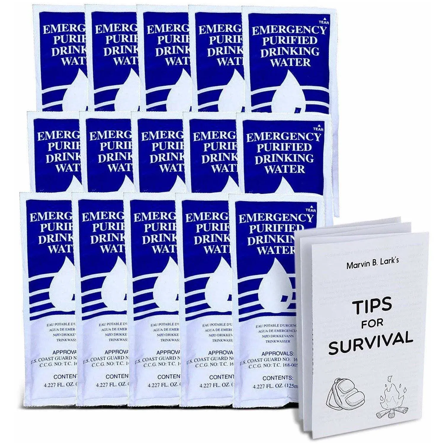 S.O.S. Emergency Water 5 Year Shelf Life - 62 Individual 4.22 oz Packets (with Tips)