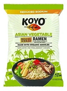 Koyo Ramen Soup, Asian Vegetable Reduced Sodium, Made With Organic Noodles, No MSG, No Preservatives, Vegan, 2.1 Ounce Per Package (12 Pack)