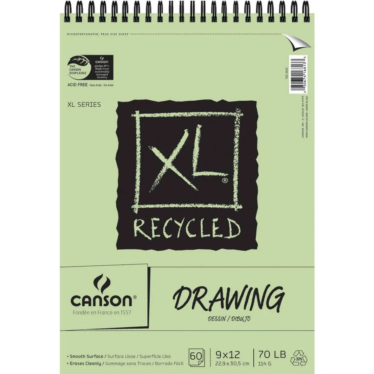 Canson XL Recycled Spiral Drawing Paper Pad 9"x12" 60 Sheets