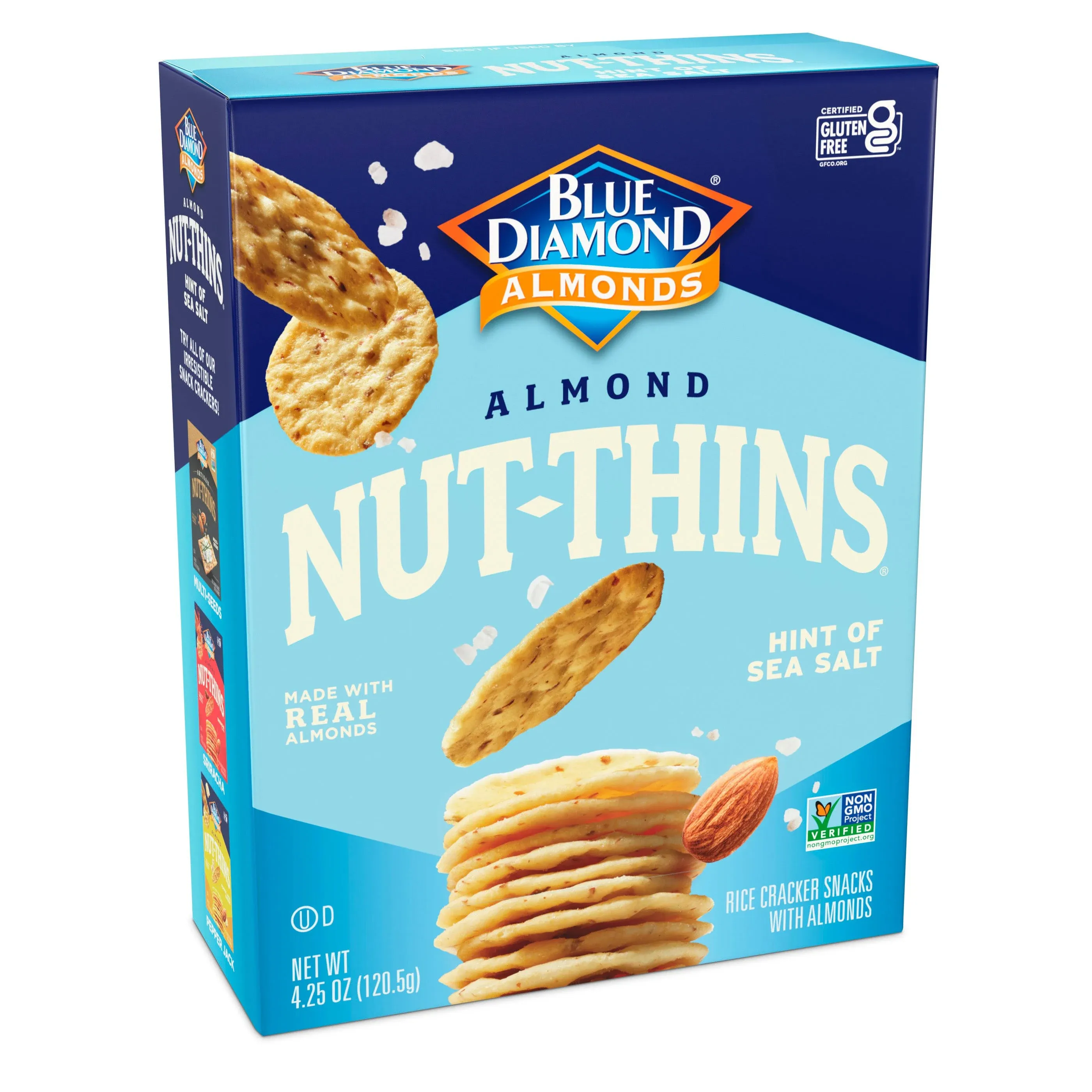 Blue Diamond Almond Nut-Thins, Hint of Sea Salt Nut and Rice Cracker Snacks