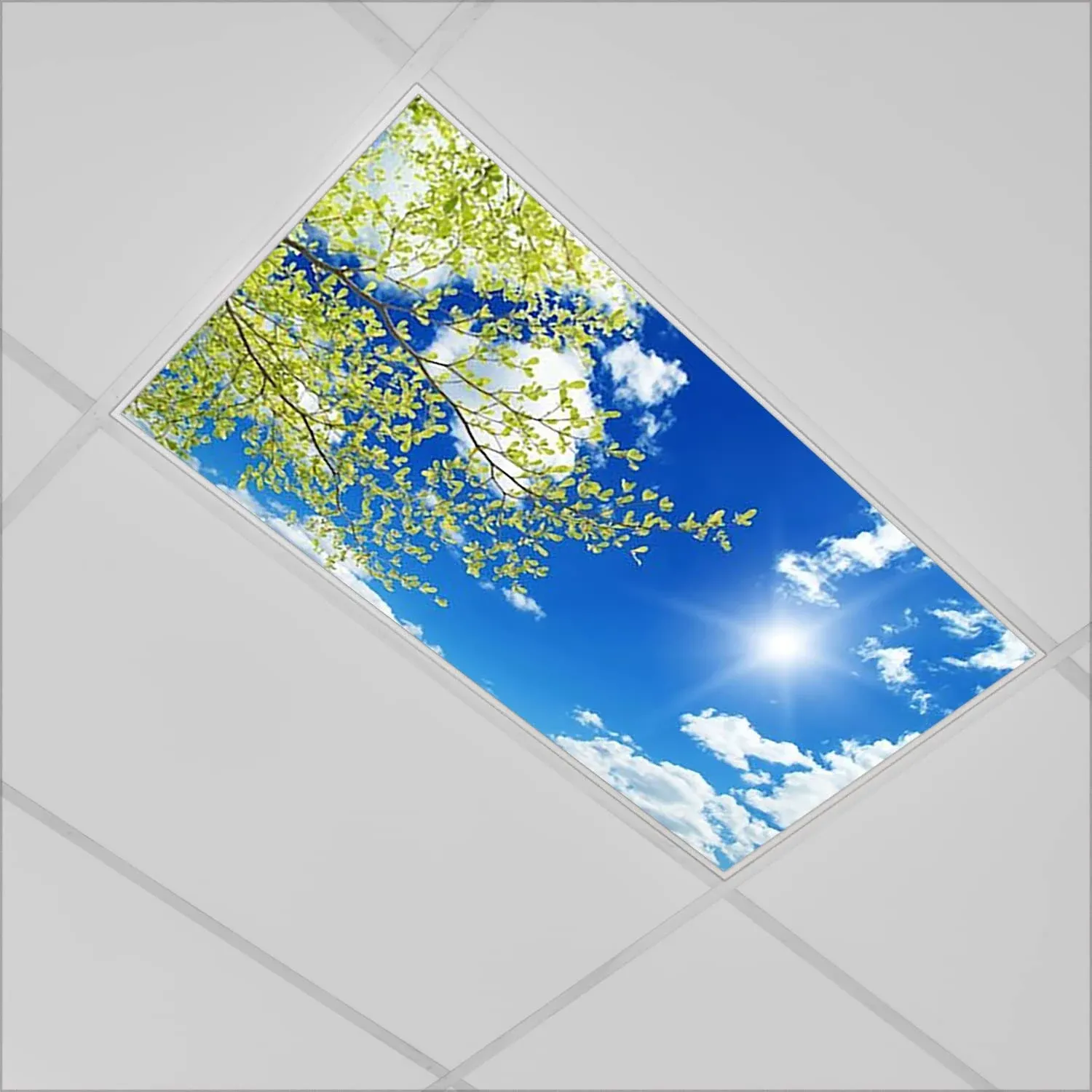 "Fluorescent Light Covers for Classroom Kitchen Office Decorations-Ceiling Sky and Clouds-Enhance Mood and Reduce Stress-Easy to Install Ceiling Light Covers-2'x4'"