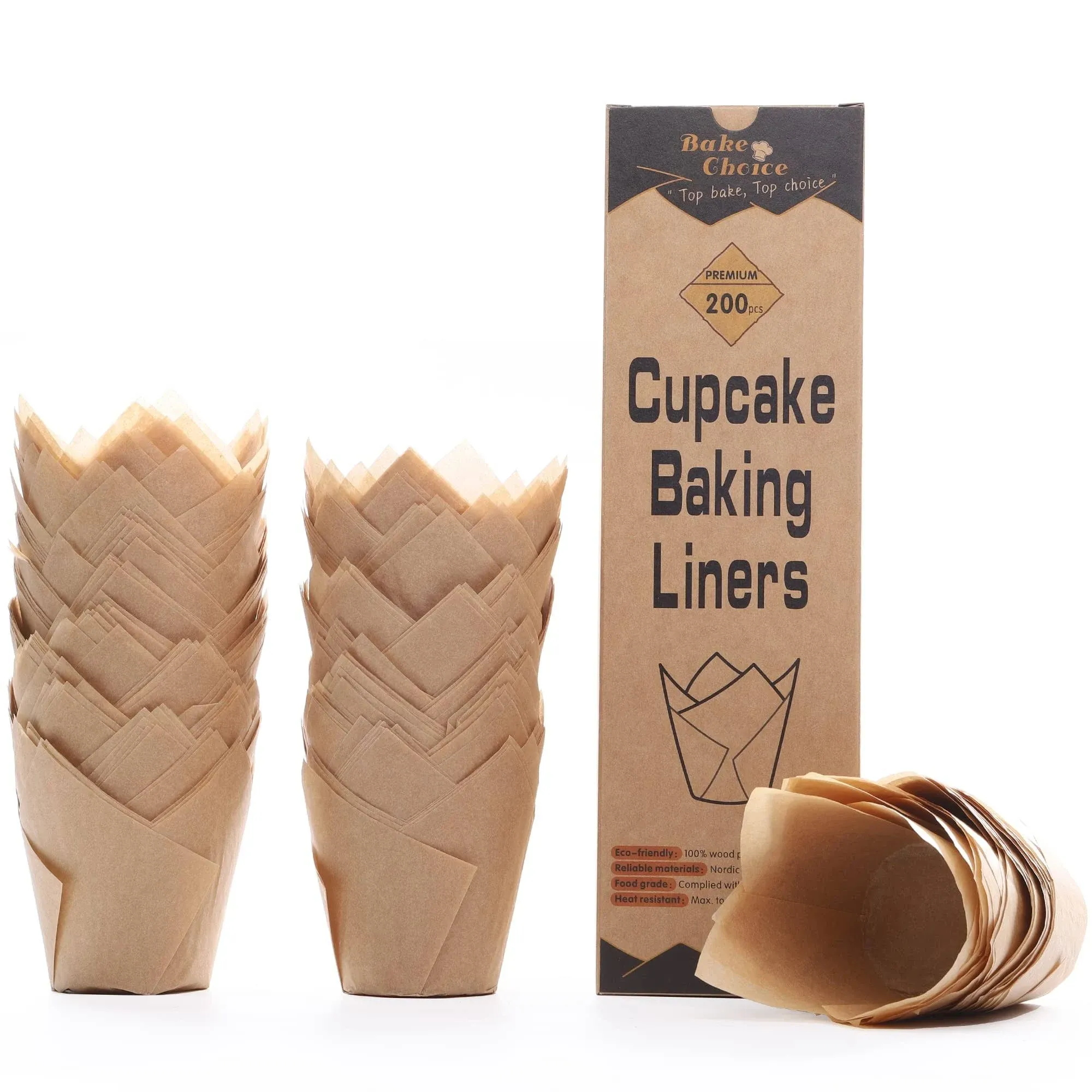 Nordic Paper 200pcs Natural Tulip Cupcake Liners for Baking Cups Unbleached EU ...