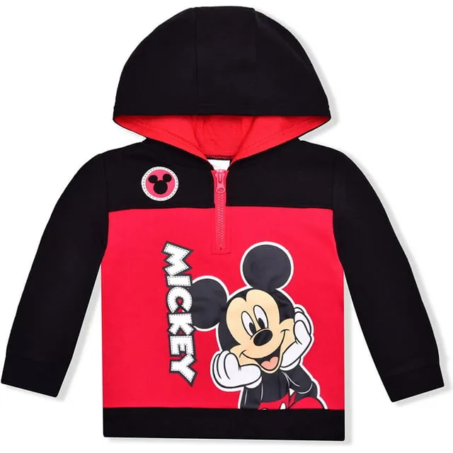 Disney Boy's Mickey Mouse Half Zip Pullover Fashion Hoodie, Black/Red/Blue