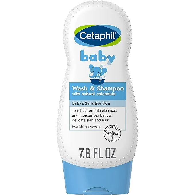 Cetaphil Baby Shampoo and Body Wash with Organic Calendula, Tear Free, Hypoallergenic, Ideal for Everyday Use, Dermatologist Tested, 7.8oz