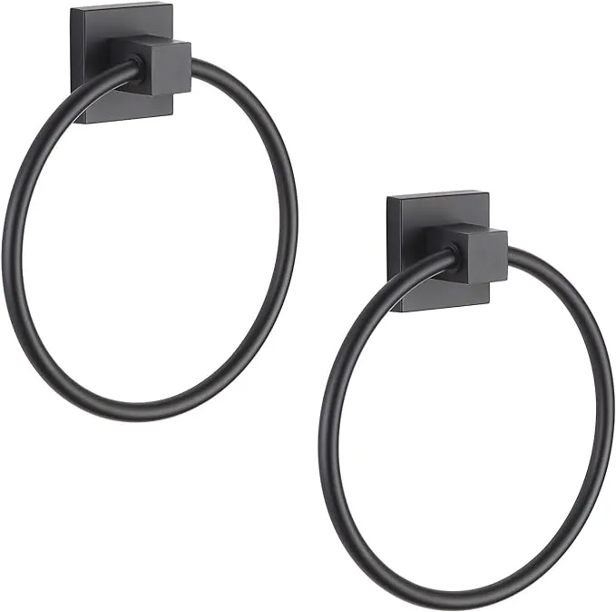 BVL Towel Ring Black, Hand Towel Holder Ring Hanger for Bathroom Kitchen ,Metal Round Towel Holder Wall Mounted Towel Rack,2 Pack 206322