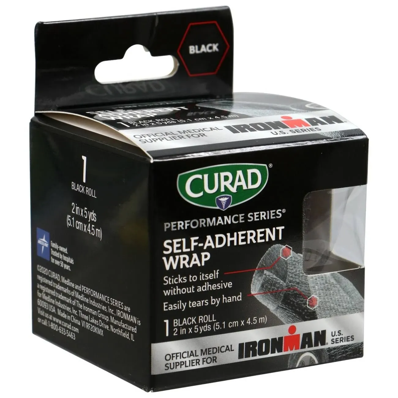 CURAD Performance Series Ironman Self-Adherent Wrap, Black, 3" x 5 yds (Pack of 5)