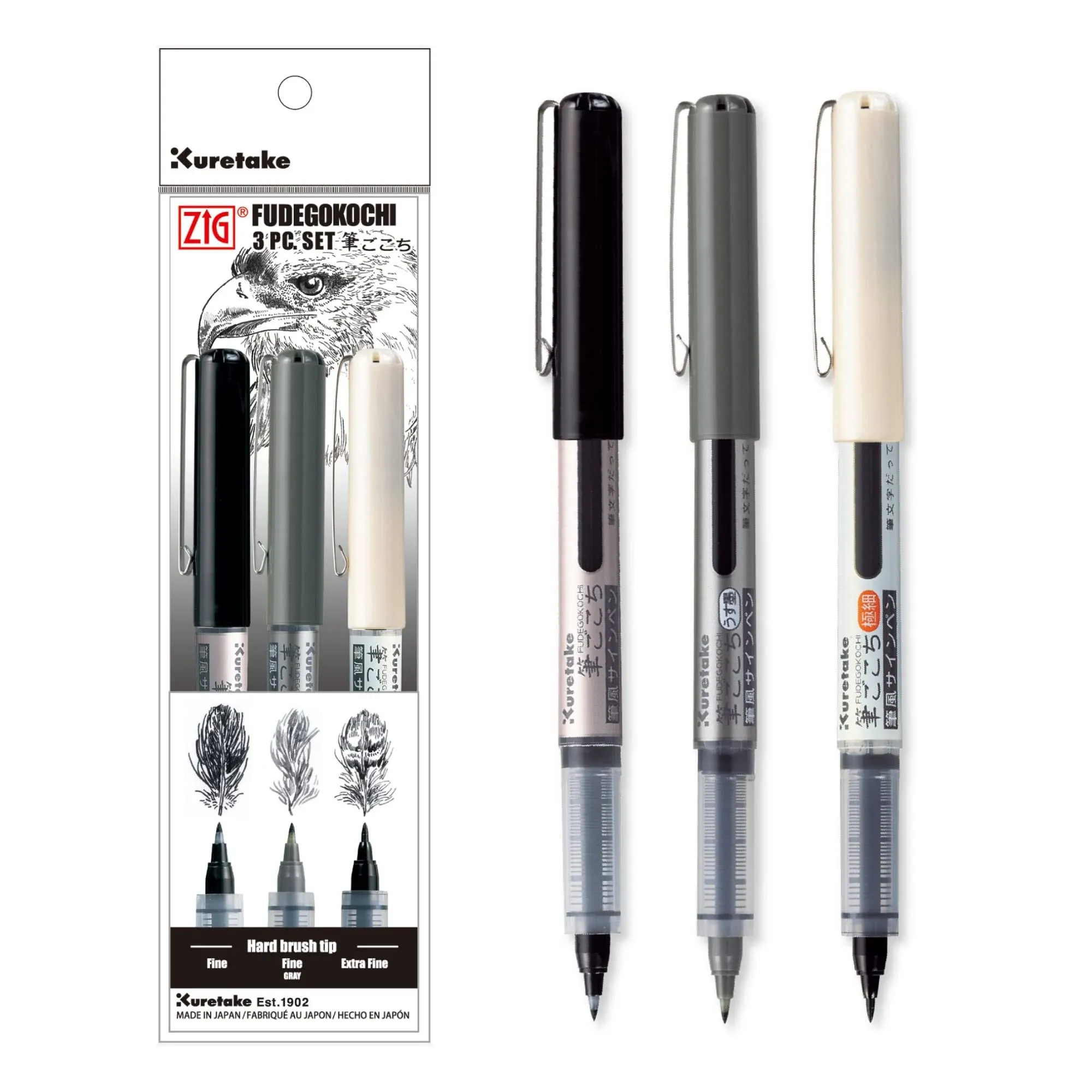 Kuretake Zig Fudegokochi 3 Brush Pens Set, Ideal for Inktober, No Mess, for ...