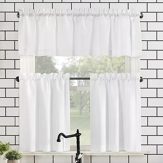 Martine Microfiber Semi-Sheer Rod Pocket Kitchen Curtain Valance and Tiers Set