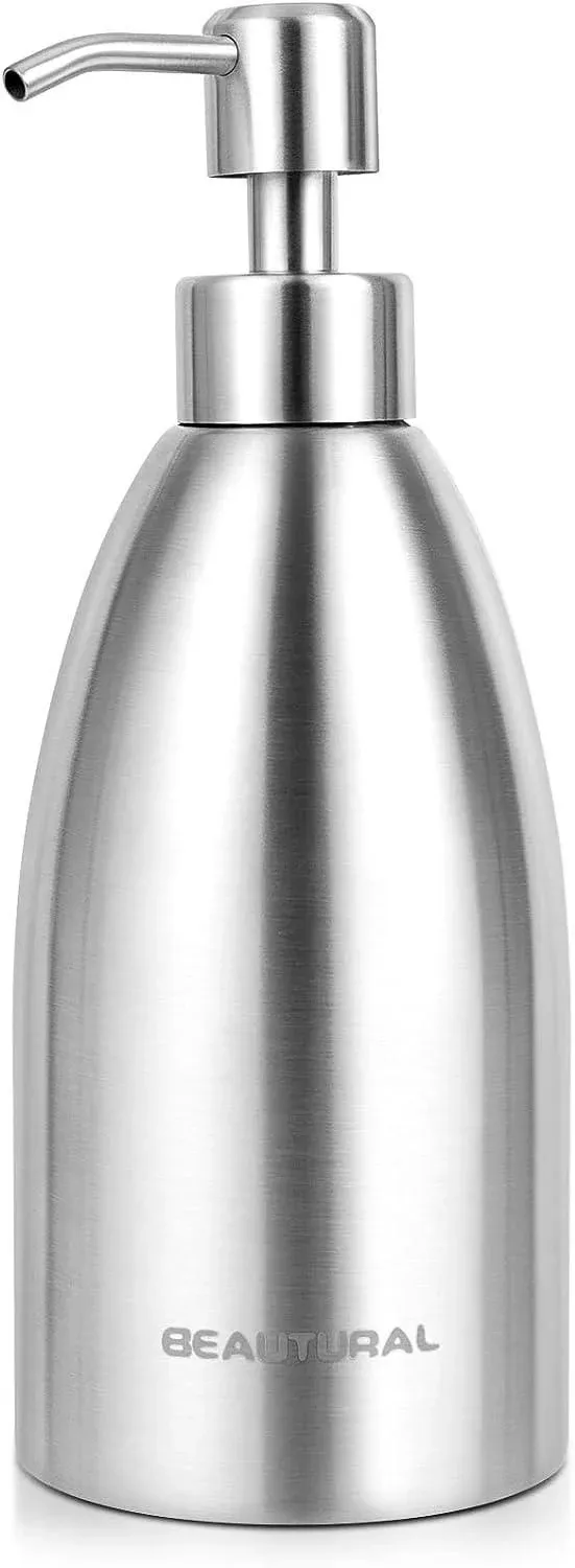 Beautural Stainless Steel Countertop Soap Dispenser 15.2 oz, Rust-proof Liquid ...