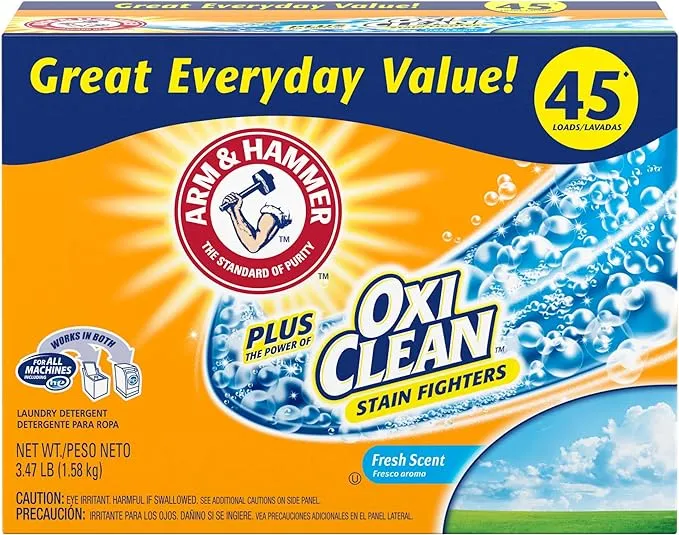 Arm & Hammer Plus OxiClean Powder Laundry Detergent, Fresh Scent, 45 LoadsArm & Hammer Plus OxiClean Powder Laundry Detergent, Fresh Scent, 45 Loads