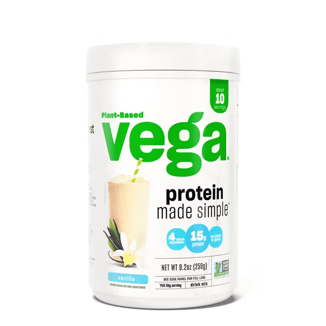 Vega Protein Made Simple Protein Powder, Vanilla - Stevia Free, Vegan, Plant Based, Healthy, Gluten Free, Pea Protein for Women and Men, 2.2 lbs (Packaging May Vary)