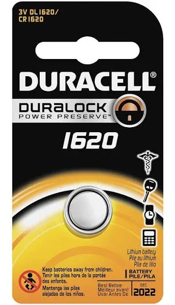 Duracell - 1620 3V Lithium Coin Battery - Long Lasting Battery - 1 Count