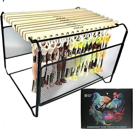 Embroidery Floss Thread Organizer, See-Through Embroidery Thread Organizer, 160 skeins Embroidery Thread Holder, Thread Storage, 10 Hangers designed to carry 160 reclosable rings for DMC floss storage