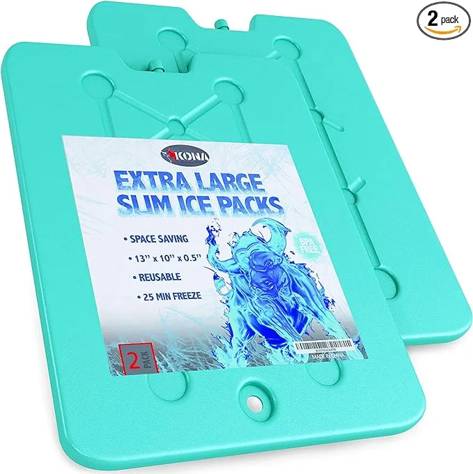 Kona XL Large Cooler Ice Packs - Reusable Long Lasting Ice Pack (-5 C) Space-Saving Slim Ice Packs | Dry Ice Packs, Freezer Packs & Reusable Ice Pack For Cooler Bags, 10x13 Inch, 25 Minute Freeze Time