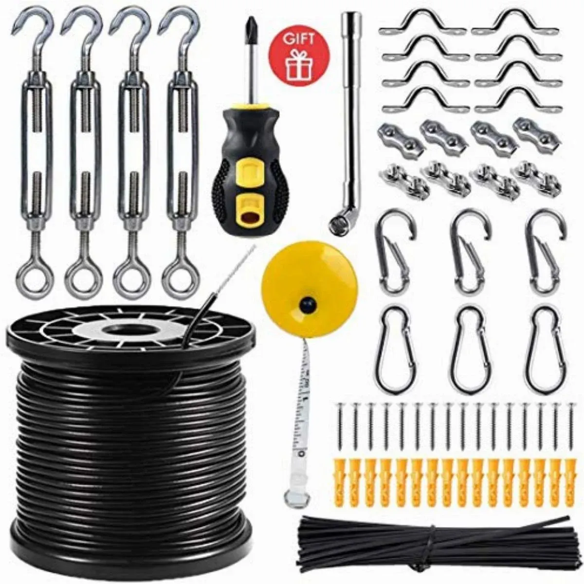 String Light Hanging Kit with 164 Ft Nylon Coated Stainless Steel Wire, Outdoor 