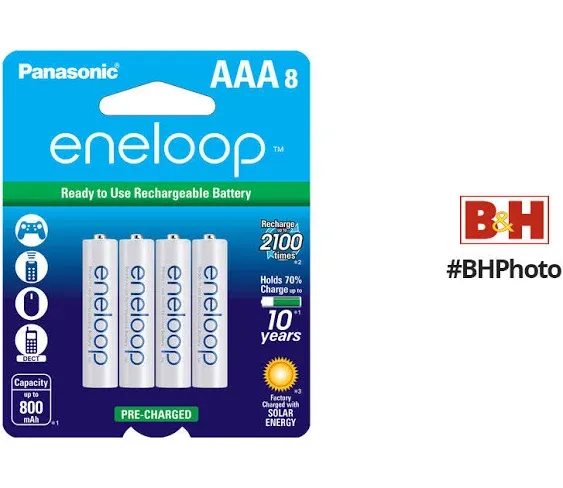 Panasonic Eneloop AAA 800mAh Rechargeable Ni-MH Battery, 8-Pack #BK-4MCCA8BA