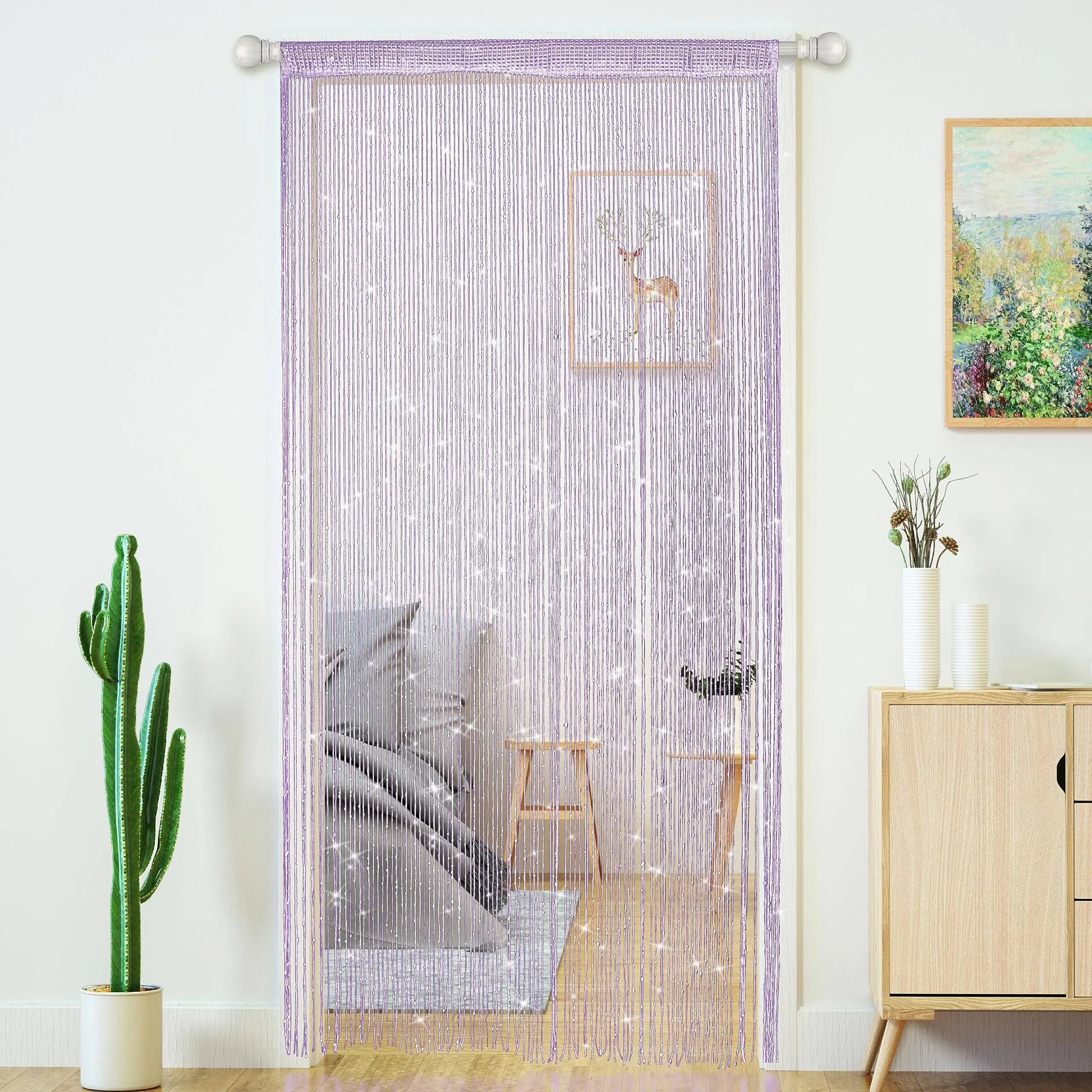 String Curtains for Doorways Glitter Beaded Curtains Door Sparkle Beads Curtain Open Closet Laundry Hanging Hippie Glisten Beads Window Girls Panel (Purple, 39"×79" in)