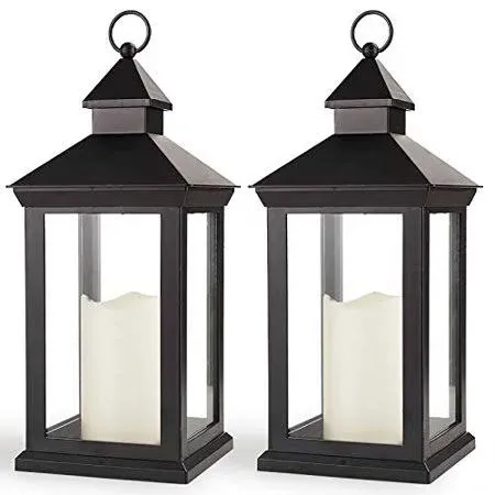 Bright Zeal 2-Pack 14 inch Decorative Candle Lantern Black Outdoor Lanterns with ...