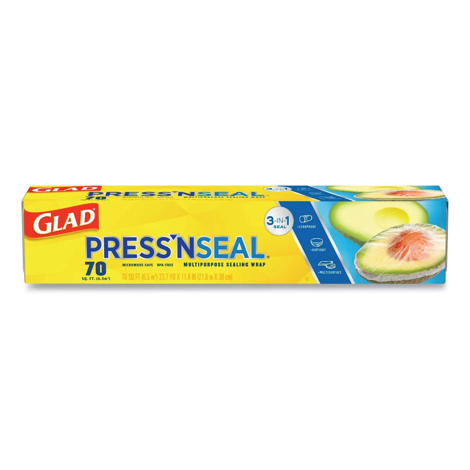 Glad Press'n Seal Food Plastic Wrap, 70 Square Foot Roll, 12/Carton