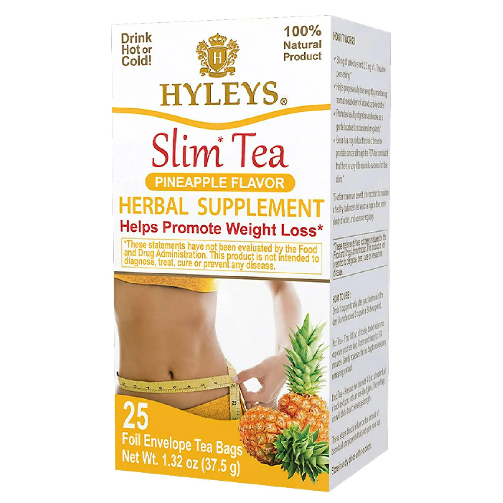 Hyleys Slim Tea Pineapple Flavor - Weight Loss Herbal Supplement Cleanse and Detox - 25 Tea Bags (1 Pack)