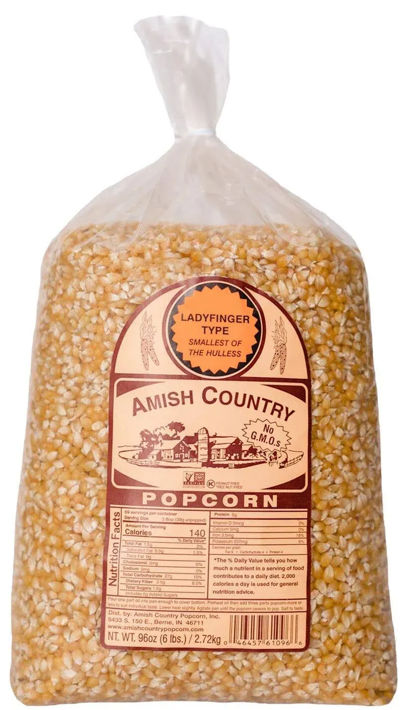 Amish Country Popcorn 6 lb Bag | Ladyfinger Popcorn Kernels | Old Fashioned-6 lb