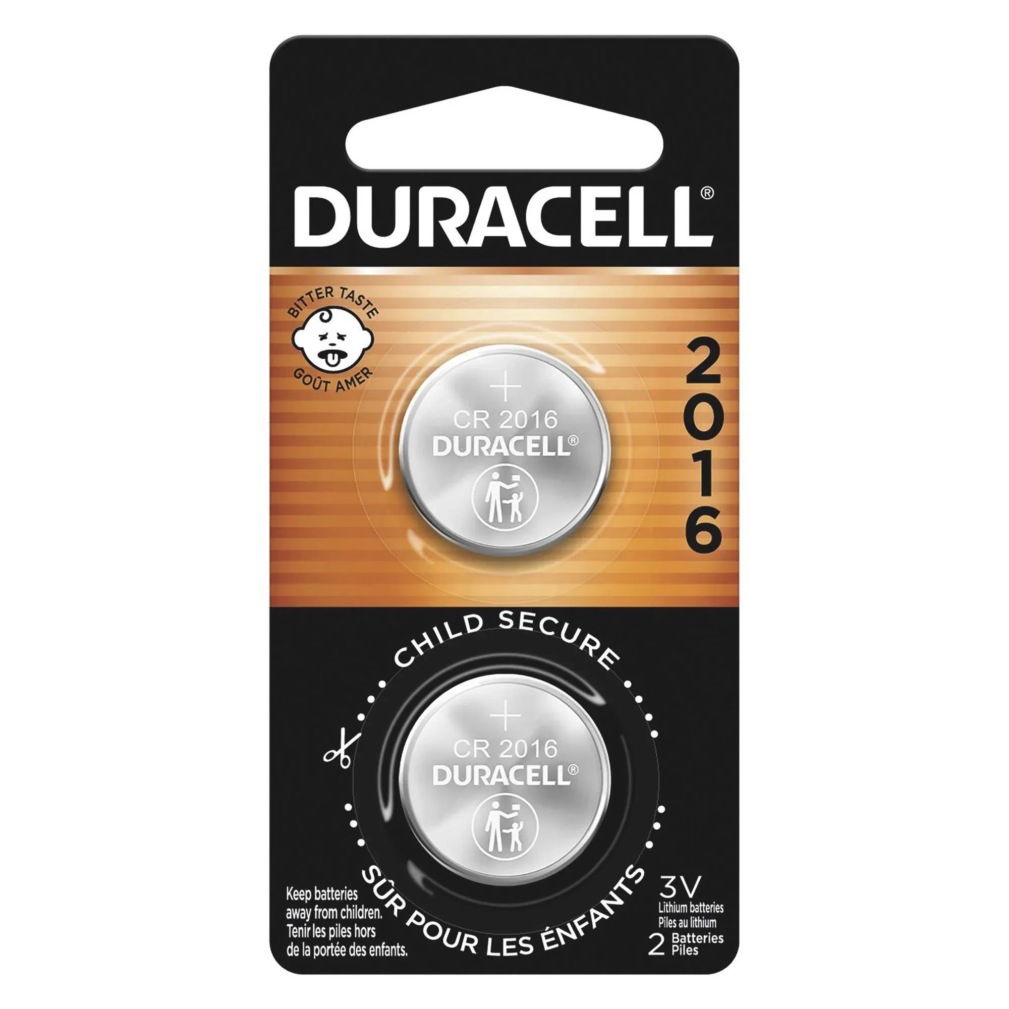 Duracell Lithium Coin Battery, 3V 2016 - 2 pack