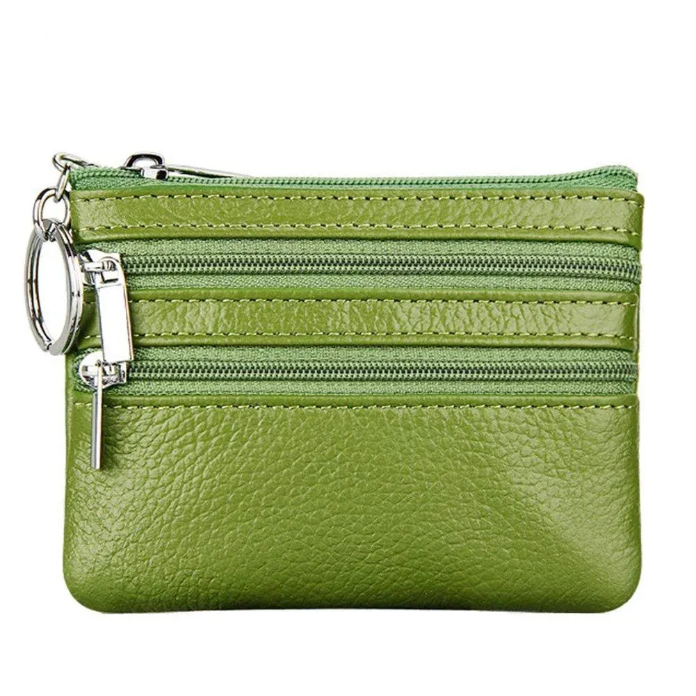 Cynure Women's Genuine Leather Coin Purse Mini Pouch Change Wallet with Keychain One Size Green