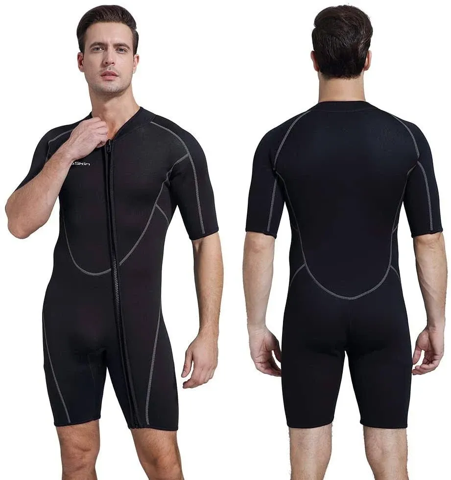 Seaskin Mens 3mm Shorty Wetsuit Womens Full Body Diving Suit Front Zip Wetsuit for Diving Snorkeling Surfing Swimming