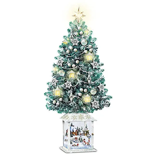 Thomas Kinkade Christmas Tree With Swirling Snowflake Lights