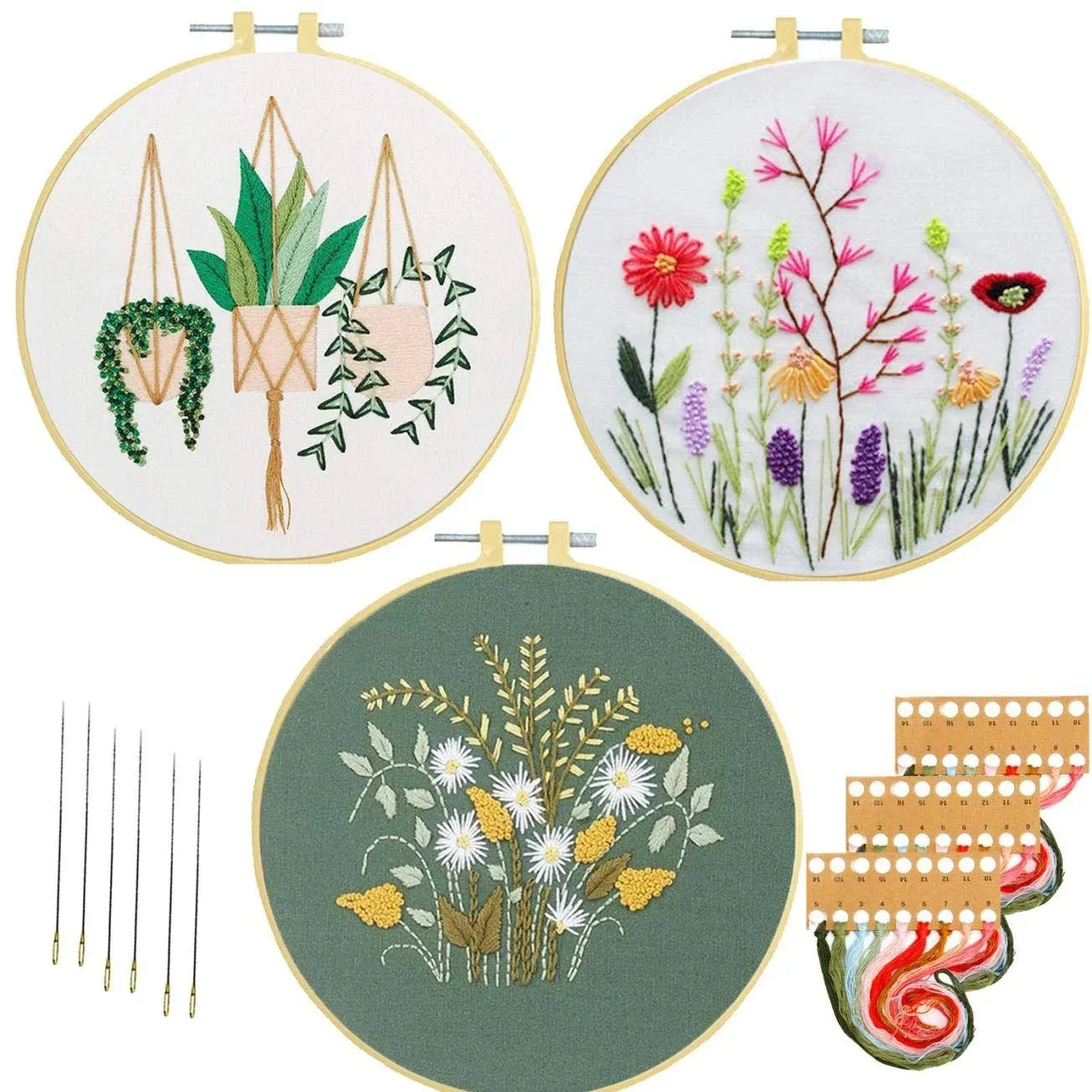 Nuberlic 3 Sets Embroidery Kit for Adults Cross Stitch Starter Kit Include Craft ...