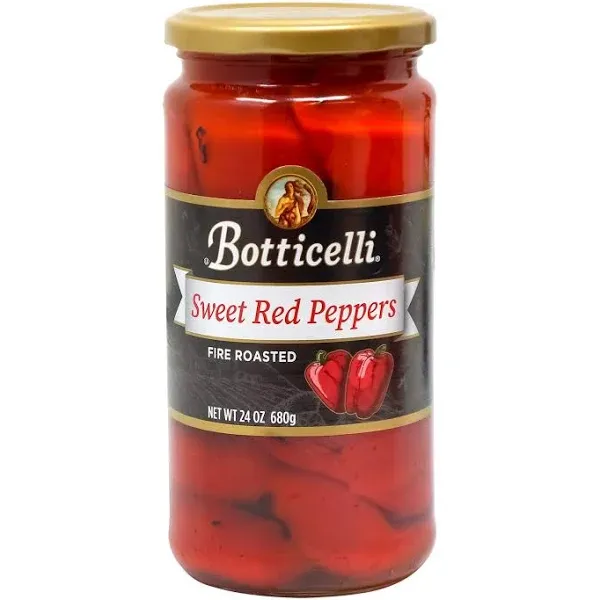 Botticelli Fire Roasted Red Peppers (Pack of 1) - Ready-to-Use Sweet & Tender Red Roasted Peppers in a Jar for Sandwiches, Salad, Pizza & Any Recipes - 24oz