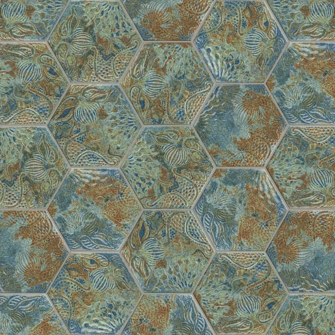 affinity Tile Gaudi React Hex Ocean 9-in x 10-in Glossy Porcelain Patterned Floor and Wall Tile (11.5-sq. ft/ Carton)