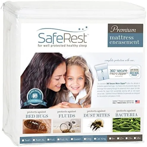 SafeRest Zippered Mattress Protector - Premium 9-12 Inch Waterproof Mattress Cover for Bed - Breathable Washable Mattress Encasement - Twin