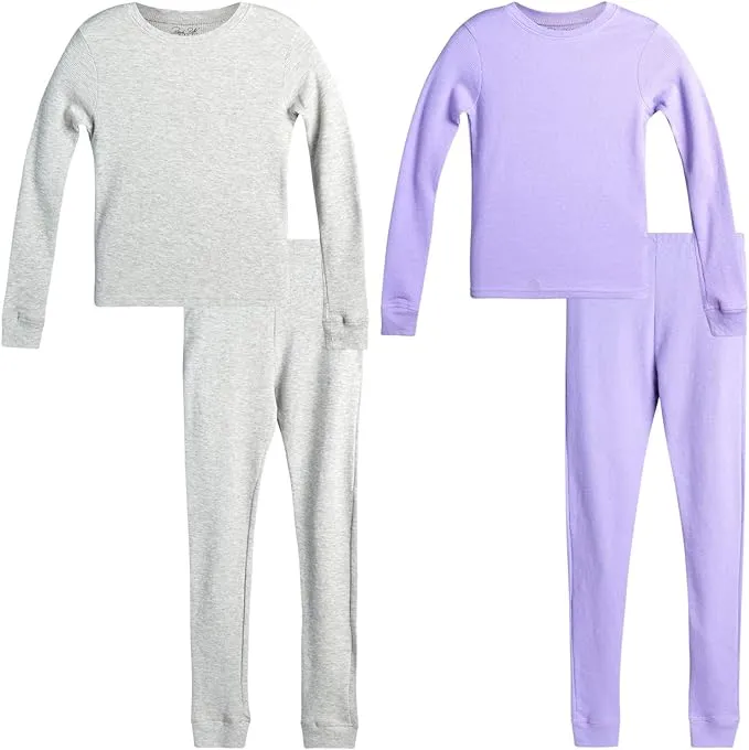 Rene Rofe Girls’ Thermal Underwear Set – 4 Piece Waffle Knit Top and Long Johns (2T-16)