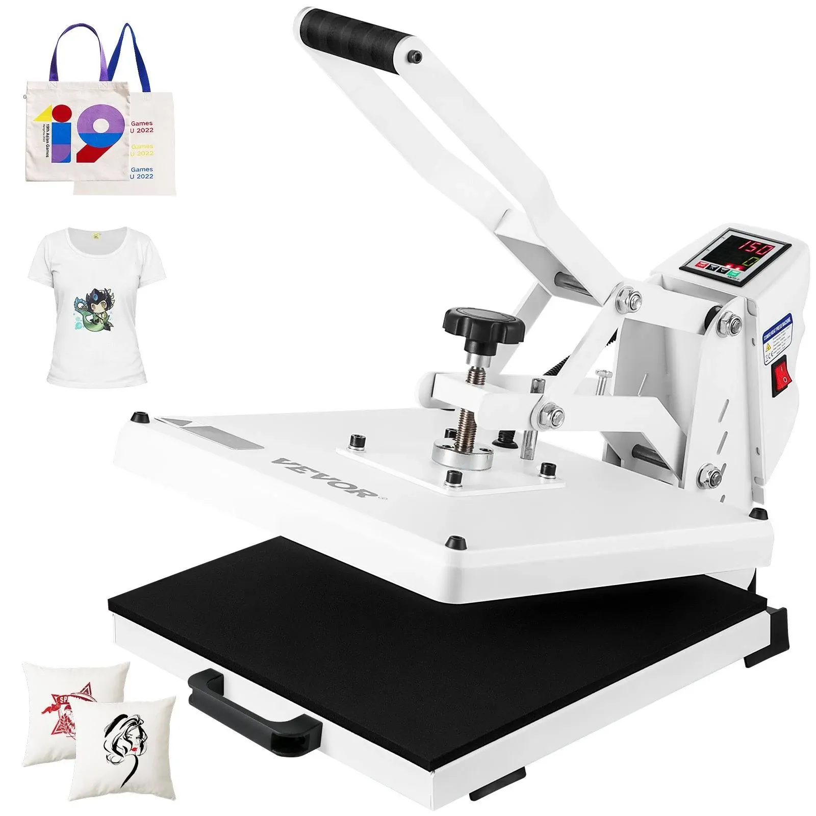 VEVOR Heat Press, 15x15 Power Heat Press Machine, Fast Heating, High Pressure Heat Press Machine for T-Shirt, Digital Industrial Sublimation Printer for Heat Transfer Vinyl, Easy to Use, White