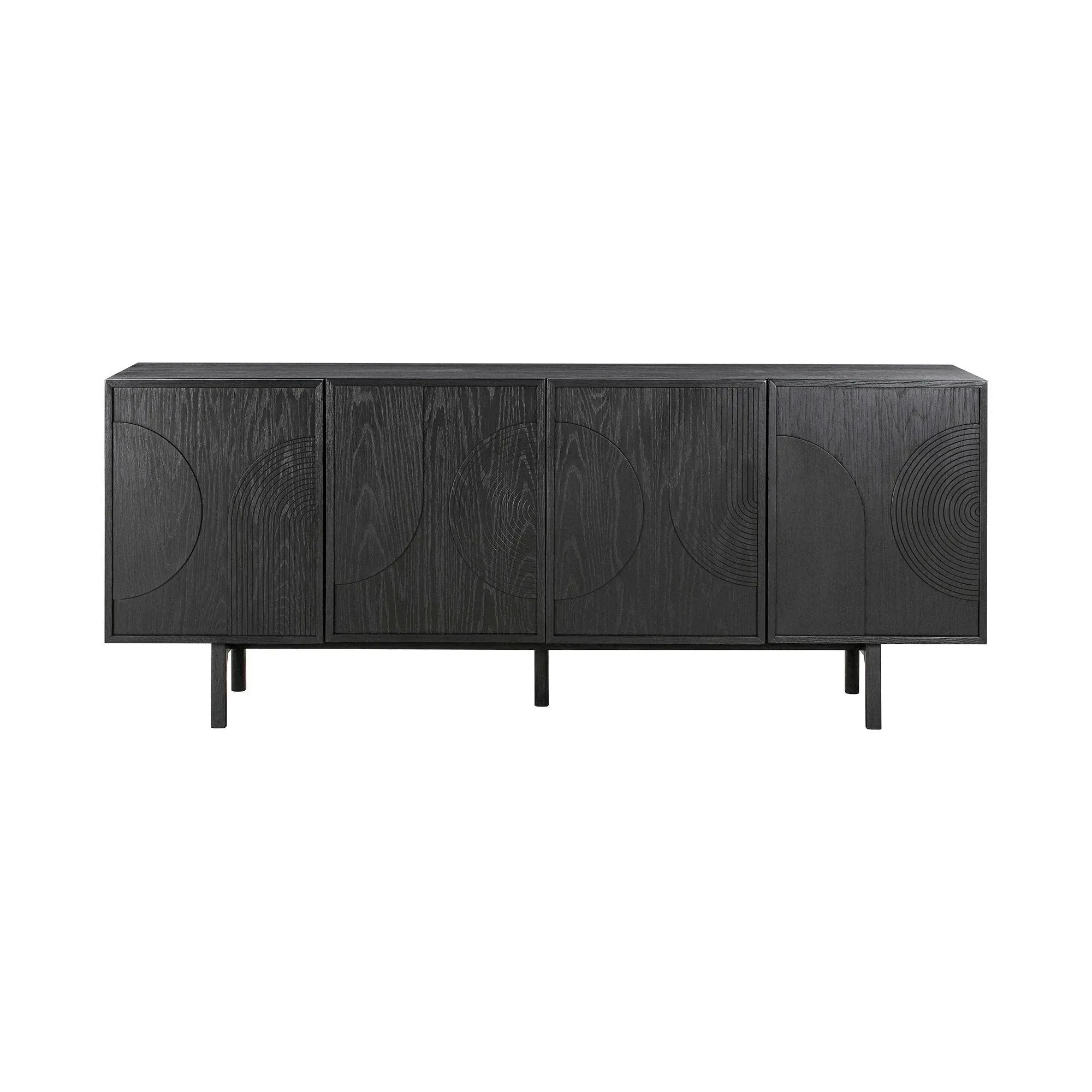 Armen Living Holland 4 Door Sideboard Buffet in Black Brushed Oak Wood