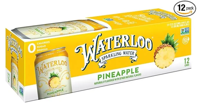 Waterloo Sparkling Water, Pineapple Naturally Flavored, 12 Fl Oz Cans, Pack of 12 | Zero Calories | Zero Sugar or Artificial Sweeteners | Zero Sodium